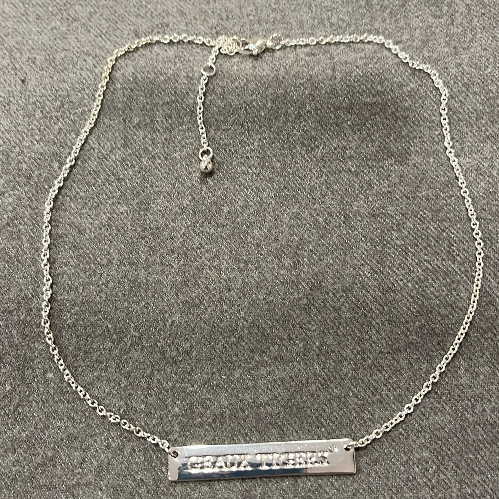 LSU “Geaux Tigers” Stadium Address Bar Silvertone Necklace